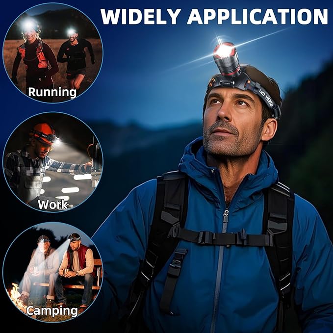 Rechargeable Headlamp 99000 High Lumens, Super Bright LED Head Lamp with Motion Sensor, 12 Modes, IPX7 Waterproof, 125° Adjustable, Zoomable Headlight for Adults, Camping, Cycling, Running