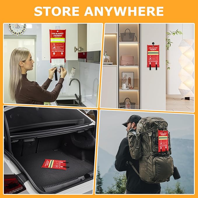 Emergency Fire Blanket, Flame Retardant Fire Blankets Emergency for Home, Kitchen, Car, Office, Grill (Fiberglass-2pack)