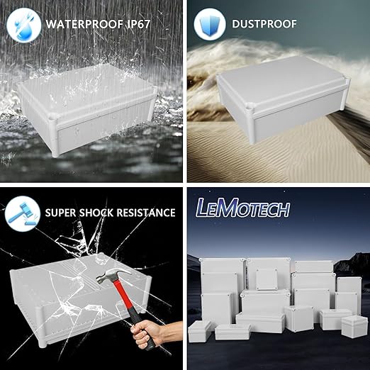LeMotech Junction Box IP67 Waterproof Dustproof ABS Plastic Project Box for Electrical Outdoor Enclosure Gray 15 x 11 x 5.1 inch (380 x 280 x 130 mm)