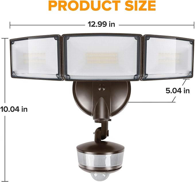 LUTEC 2 Pack 74W 8000 Lumen Motion Sensor Outdoor Lights, 5000K Daylight, IP65 Waterproof Flood Lights Outdoor with Night Light, Dusk to Dawn Motion Detector LED Security Light for Garage, Yard-Brown