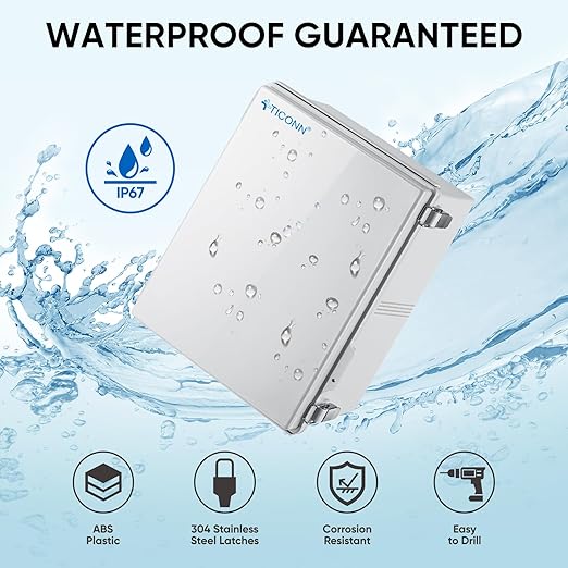 TICONN Outdoor Electrical Box Waterproof, Junction Box IP67 ABS Plastic Enclosure with Hinged Cover with Mounting Plate, Wall Brackets, Cable Glands (Off-White, 17.7"x13.8"x7.9")