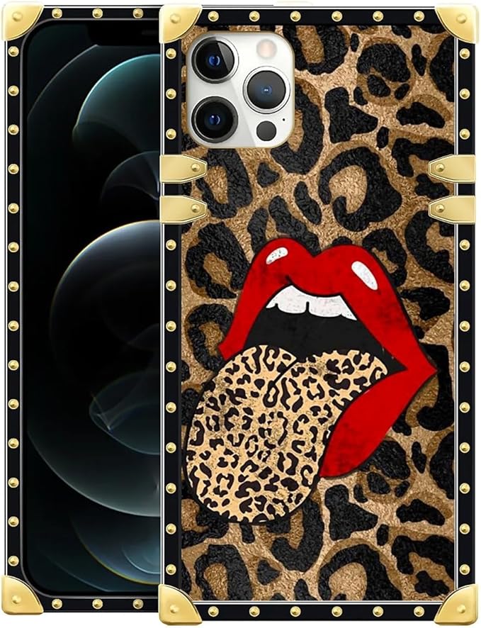 Compatible with iPhone 11 Pro Max Case, Brown Leopard Print Mouth Luxury Golden Decoration for Girl Women Soft TPU Shockproof Protective Hard PC Back for iPhone 11 Pro Max