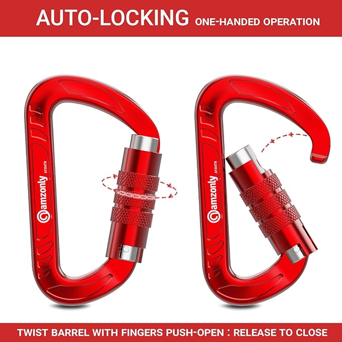 3inch Auto Locking Carabiner Clips Heavy Duty, 12KN /2697lbs Lightweight keychain carabiners, Sturdy Twist Lock Caribeeners for Camping Hiking Hammock Swing Backpack, dog leash and Harness etc