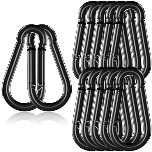 12 Pack 5.5" Heavy Duty Carabiner Clips, M14 Black Galvanized Steel Spring Snap Hooks, Rust-Resistant Keychain Clips for Hammock, Camping, Hiking, Fishing, Swing Set