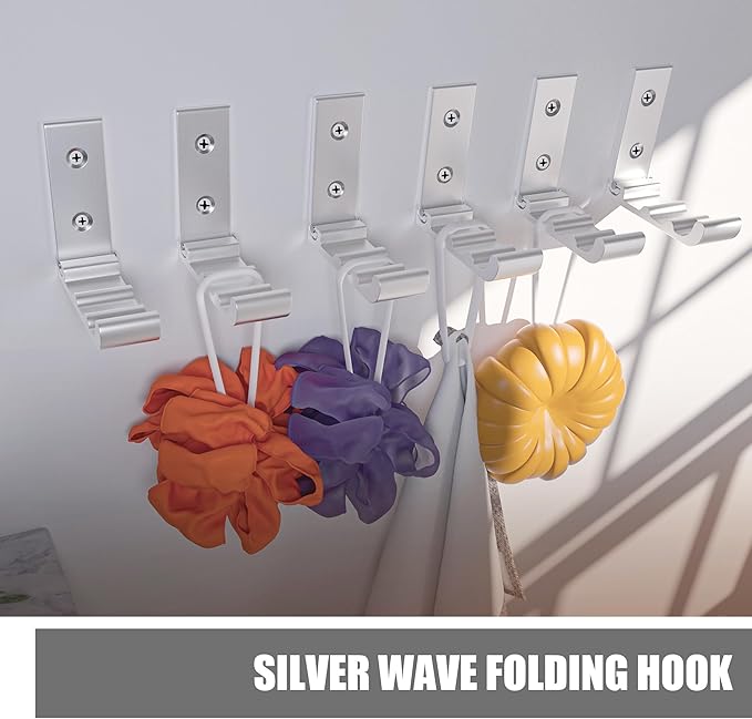 OHIYO 6 Pack Folding Wall Hooks, Heavy Duty Space-Saving Foldable Design Wall Mounted Multi-Purpose Hooks for Coats, Towels, Hats, Backpacks (Silver)