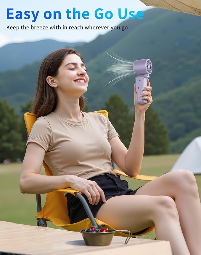 Foluu 3-in-1 Portable Cooling Fan with Active Cooling Technology, 16,000 RPM, 100-Speed Touch Control & LED Display, Type-C Fast Charge, Neck Strap & Stand – for Travel, Office, Outdoor (Purple)