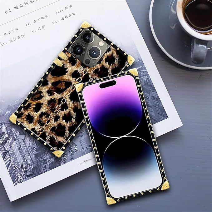 Compatible with iPhone 14 Pro Max Case, Seamless Gold Chain Leopard Luxury Golden Decoration for Girl Women Soft TPU Shockproof Protective Hard PC Back for iPhone 14 Pro Max