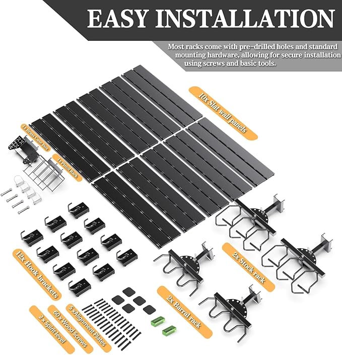 Wall Rack System - Aluminium Heavy-Duty Tactical Storage for Rifles, Carbines, Shotguns & Handguns, Modular Slatwall Organizer Holds up to 6 Rifles, 10 Pistols & 4 Mags