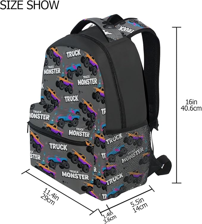 Wamika Monster Truck Boys Backpack Racing Cars School Backpacks Kids Girls Preschool Book Bag
