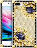 Compatible with iPhone 8 Plus 7 Plus Case, Sunflower Diamonds Leather Luxury Golden Decoration for Girl Women Soft TPU Shockproof Protective Hard PC Back for iPhone 8 Plus 7 Plus