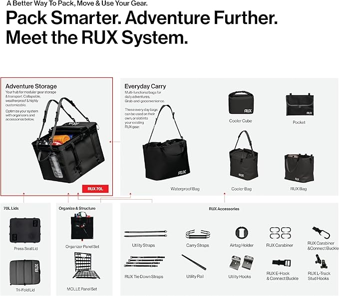 RUX 40L Collapsible Gear Box (Black) - Modular Adventure Storage Solution For Camping Storage, Overlanding, Off-road And Van Life - Weatherproof, Durable and Multifunctional