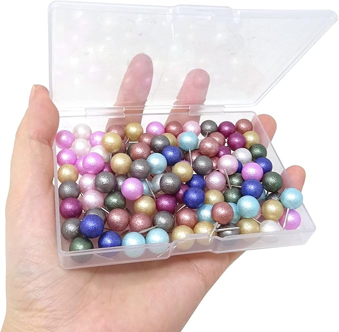 Honbay 100PCS Multi-Color Pearl Push Pins Plastic Round Head Thumb Tacks with Case for Map Bulletin Board Cork Board Calendar Photo Wall Office (Diameter: 10mm)