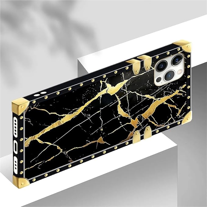 Compatible with iPhone 12 Case, Black Gold Marble Nature Luxury Golden Decoration for Girl Women Soft TPU Shockproof Protective Hard PC Back for iPhone 12 Pro