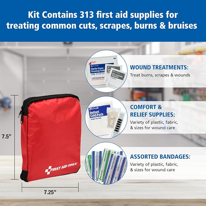 First Aid Only 313 Piece Home & Go Emergency First Aid Kit (91081)