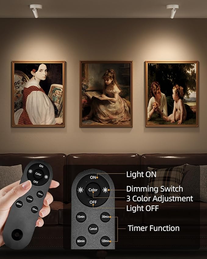 EZVALO Spot Lights Indoor, 5500mAh Rechargeable Plant Spotlights with Remote, Wireless Mini Art Accent Light with Timer & Dimmable, 3-CCT, Uplights Indoor for Plants, Display, Artwork (4-Pack-White)