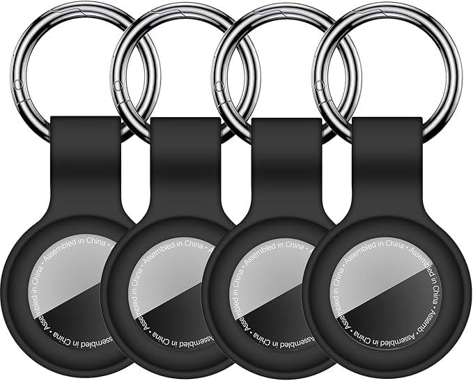 Linsaner [4 Pack] Case for AirTag 2nd Gen (2026) & 1st Gen, Silicone Holder Keychain Key Ring, Protective Cover for Air Tags, GPS Finder Accessories for Bags, Pets, Kids, Luggage, Black