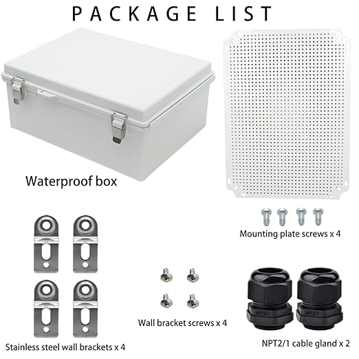 Waterproof Electrical Box Junction Box Weatherproof IP67 ABS Plastic Enclosure Switch Router Project Box Electronics DIY Enclosure With Mounting Plate and Wall Bracket Grey 15.7" x11.8" x7.1"