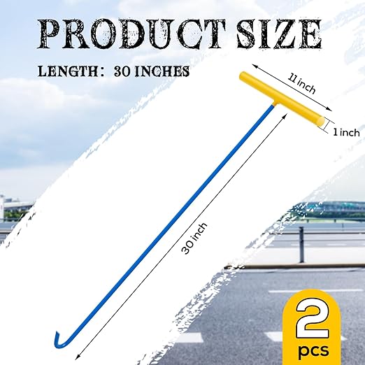 Barydat 2 Pcs Heavy Duty Manhole Cover Hook 30 Inch Handy Hook Lifting Tool, End Made with 3/8" Steel, Septic Tank Locator Tool with Handle Attic Pull Down for Moving Lifting and Pulling (Blue)