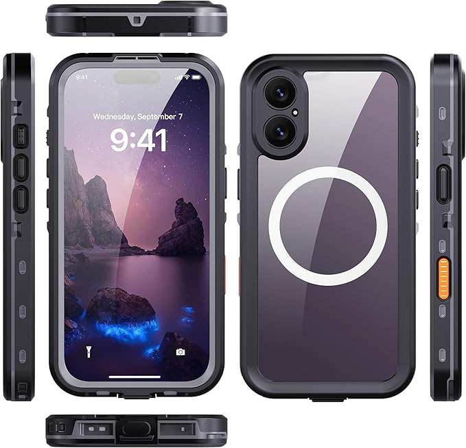 Waterproof Case for iPhone 17 – IP68 Submersible Shield with Built-in Screen Protector, Shockproof Military-Grade Armor, Full-Body Heavy-Duty Protection, (Black)