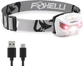 Foxelli USB-C Rechargeable LED Headlamp – Super Bright, Lightweight Head Lamp for Running, Camping, Hiking & Work – Comfortable Fit for Adults & Kids