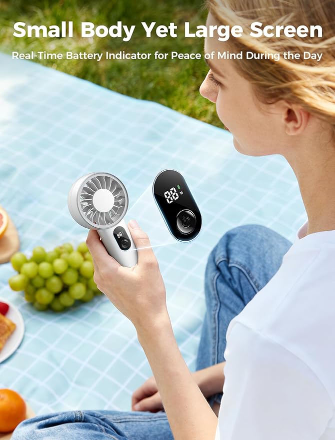 Aecooly Mighty Portable Fan, Powerful Handheld Fan, USB Rechargeable [10H Max Cooling Time], Mini Personal Battery Powered, Pocket for Travel, Summer, Gifts for Women, Girls -White