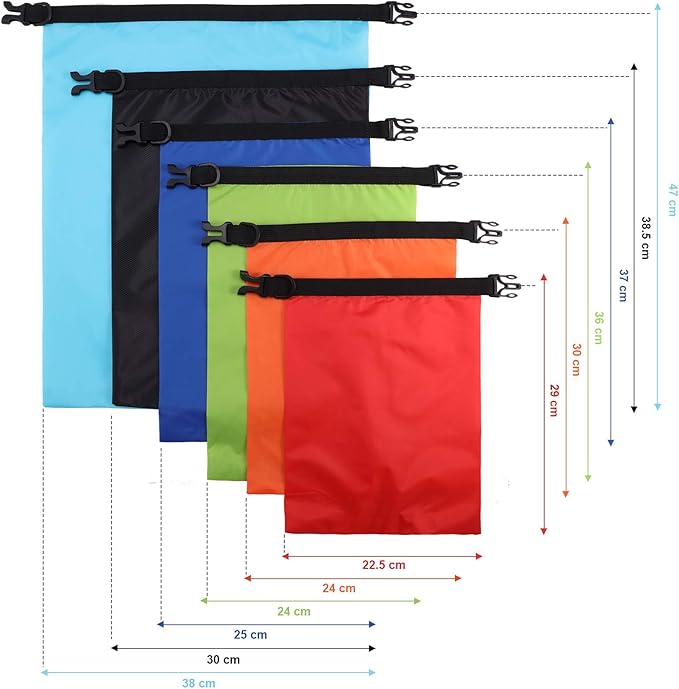 Shappy 6/12 Pcs Waterproof Dry Bags, Lightweight Outdoor Waterproof Dry Stuff Sacks 15/8/5/4/3/2 L and Long Adjustable Shoulder Strap for Kayaking Rafting Boating Hiking Camping
