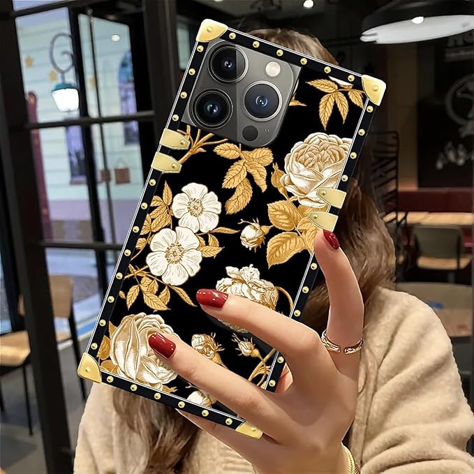 Compatible with iPhone 12 Pro Max Case, Blooming Rose Golden Flower Luxury Golden Decoration for Girl Women Soft TPU Shockproof Protective Hard PC Back for iPhone 12 Pro Max