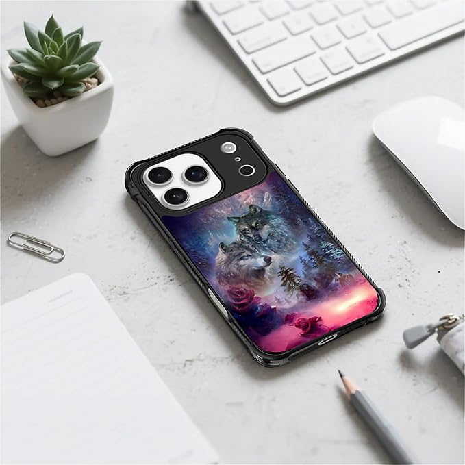 for iPhone 17 Pro Case,for MagSafe Graphic Design for Girl Boy Soft Silicone Hard Acrylic Shock Protection Designed for iPhone 17 Pro Star Two Wolfs Howling Pattern