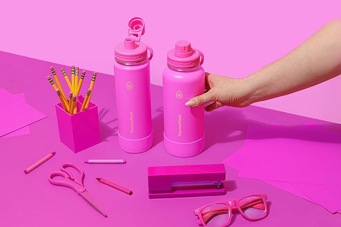 ThermoFlask 32 oz Double Wall Vacuum Insulated Stainless Steel Water Bottle with Spout Lid, Shocking Pink