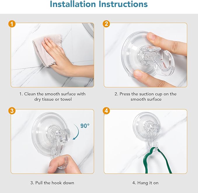 Suction Hooks 2 Packs, Clear Powerful Push and Lock Vacuum Suction Cup, Multi-Purpose Suction Shower Hooks for Front Door Window Glass Kitchen Towel Loofah Utensils