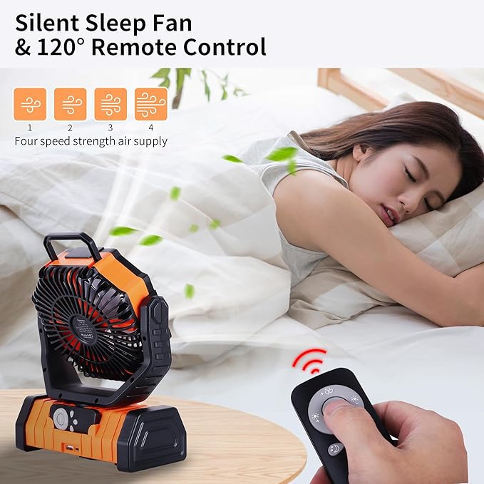 20000mAh Emergency Battery Powered Fan & LED Light, Battery Operated Rechargeable Fan for Power Outage, Car Defrosting, Indoor Use with 360° Oscillating & Hook, 8H Timer, Portable Camping Fan