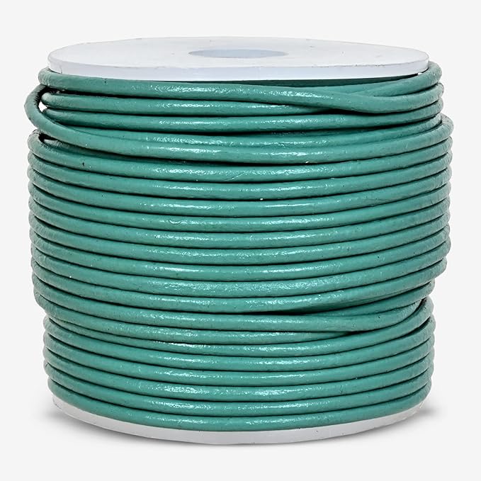 GENIQUE Real/Genuine Round Leather String Cord for Necklace, Bracelets, Jewelry, Kumihimo Braiding, DIY Projects (20 Metres) (1.5mm, Turquoise)