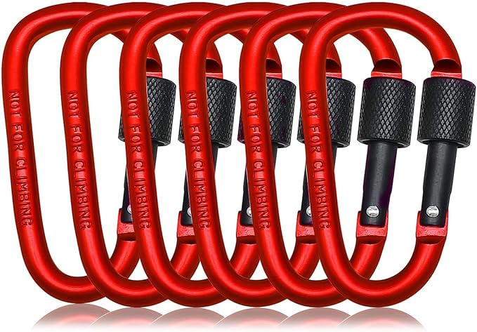 6 Pack Small Locking Carabiner, 3 Inch Aluminum D-Shape Snap Hook with Screw Gate for Hiking, Camping, Fishing&Backpack(Not for Climbing)