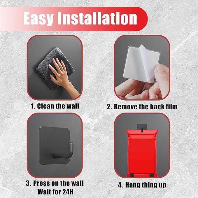 Emergency Fire Blanket Wall Hooks，Waterproof Stainless Steel Adhesive Hooks for Home Kitchen Bathroom Office and Outdoor (Black, 5 Pack)