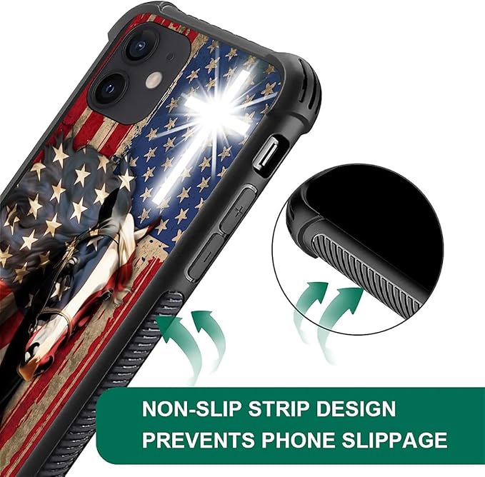 for iPhone 12/12 Pro Case, Red American Flag Horse Cross Pattern Graphic Design Girl Boy Soft Silicone Hard Acrylic Shock Protection for iPhone 12/12 Pro
