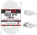 Iron Forge Cable Weatherproof 150 Ft Outdoor Extension Cord - 16/3 SJTW Heavy Duty White Extension Cord 3 Prong - 10 Amp Exterior Power Cable