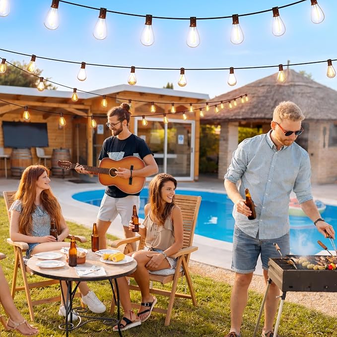 70FT LED Outdoor String Lights with Remote, One Continuous Strand Patio Lights with 24+1 Shatterproof S11 Bulbs, Dimmable 2700K Warm White, Timer & 3 Modes, Low Voltage for Backyard Garden