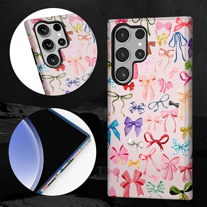 for Samsung Galaxy S23 Ultra Case,HL2 Aesthetic Color Bow Tie Hybrid 2 Layer Hard Shell Silicone Protective Pattern Design Case