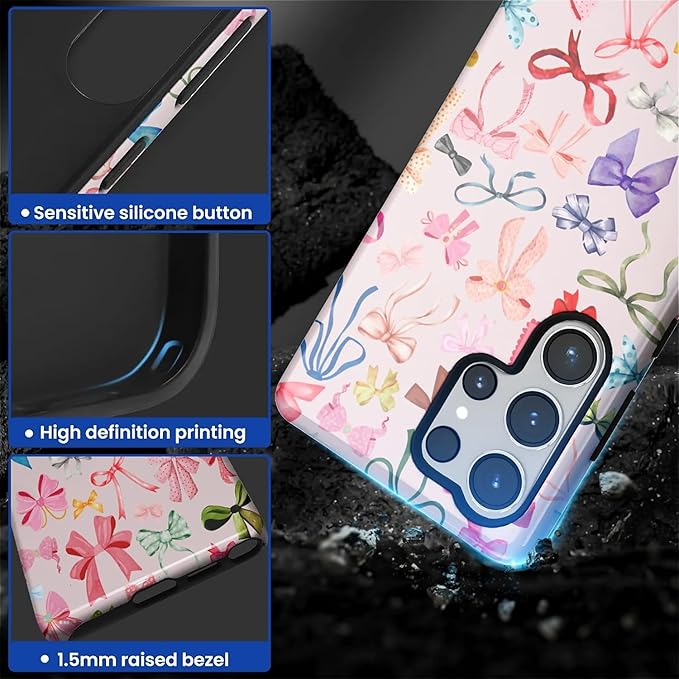 for Samsung Galaxy S25 Ultra Case,HL2 Aesthetic Color Bow Tie Hybrid 2 Layer Hard Shell Silicone Protective Pattern Design Case