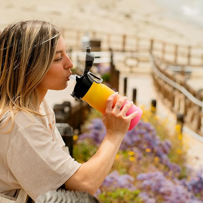 BJPKPK Water Bottle with Straw 14oz Insulated Water Bottles Reusable Stainless Steel Metal Thermal Flask with Leak Proof Lockable Lid and Carry Handle,Rainbow