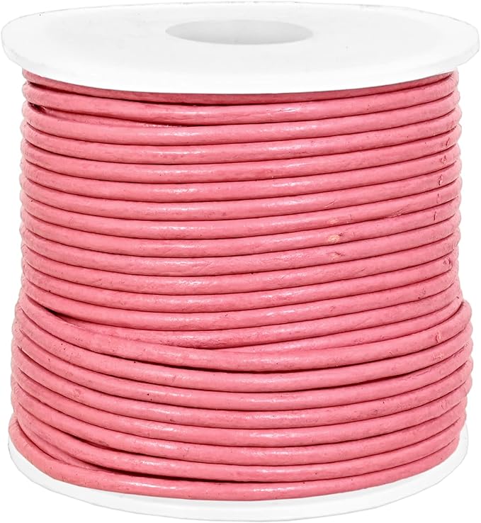 GENIQUE Real/Genuine Round Leather String Cord for Necklace, Bracelets, Jewelry, Kumihimo Braiding, DIY Projects (20 Metres) (1.5mm, Pink)