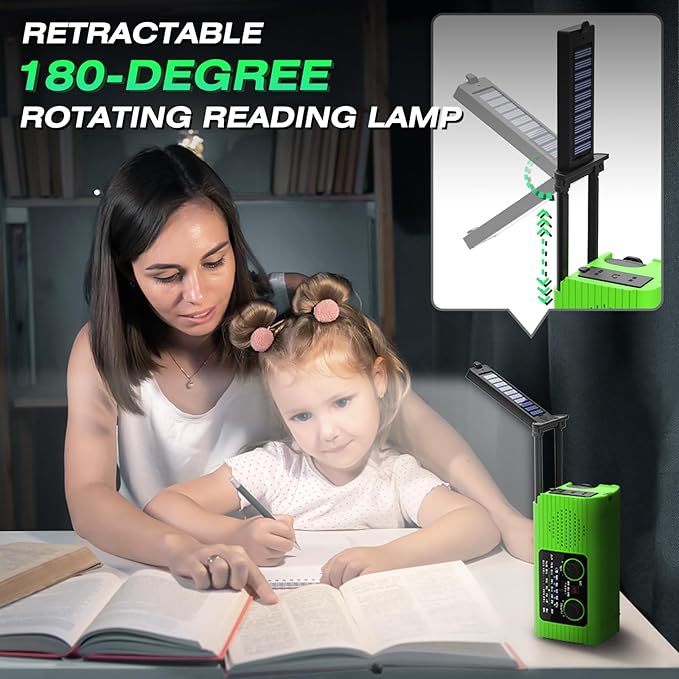 NITIGO Radios for Emergency, Multifunction Solar Charger Hand Crank NOAA Weather AM/FM Radio 4000mAh with USB Charged, Reading Lamp, Flashlight, SOS Alarm, Headphone Jack for Camping Emergencies