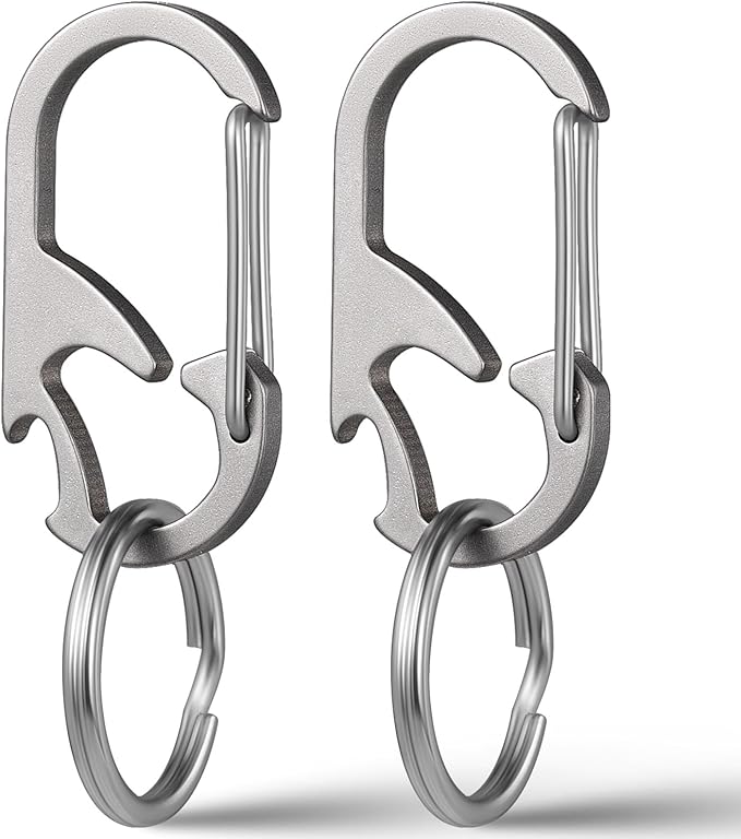 TISUR Titanium Carabiner Keychain Clip, Anti-Lost Key Ring Holder, Self-Locking Metal Gate Clip Key Chain Bottle Opener for Men Women
