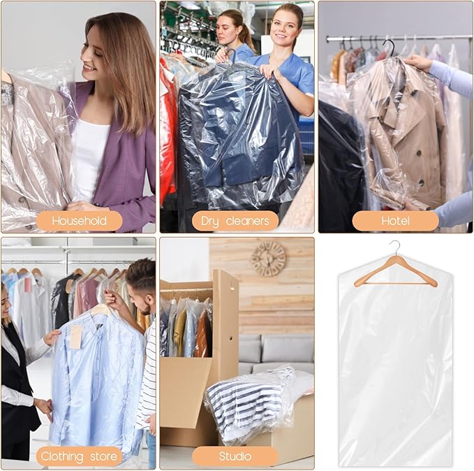 90 PCS Dry Cleaner Bags Plastic Clear 43 Inches,Garment Bags for Hanging Clothes Plastic Garment Bags Clear Clothes Covers Dry Cleaner Bags Hanging Dust-proof(60x110cm)