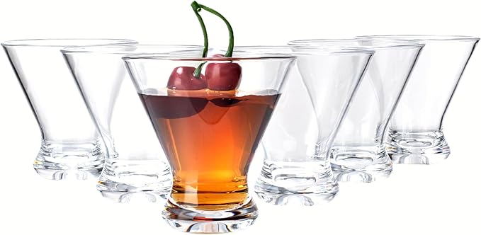 KOXIN-KARLU 9 oz Acrylic Martini Glasses, Plastic Stemless Martini Cocktail Glasses, set of 6 Clear, Perfect for Indoor and Outdoor, Shatterproof