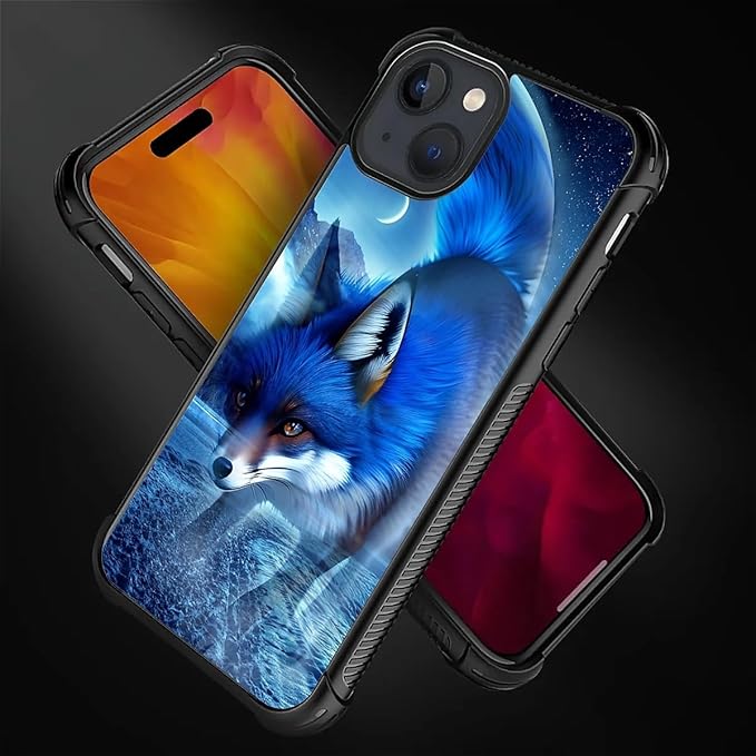 for iPhone 15 Plus Case, Snowy Mountain Fox Lake Pattern Graphic Design Girl Boy Soft Silicone Hard Acrylic Shock Protection for iPhone 15 Plus