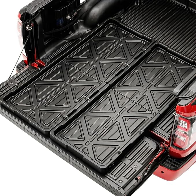 Truck Bed Slide Out Cargo Tray, 56" L x 42.9" W Size Slide-Out Truck Bed Organizer Tray for 5’+Long Beds, Sliding Truck Organizers and Storage Tray with Open Hooks & Elastic Cargo Net