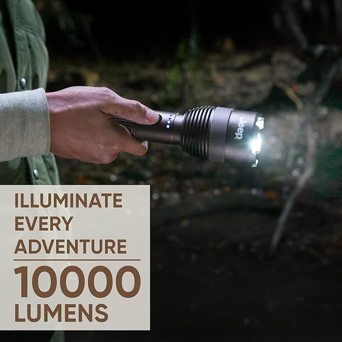 Energizer Jeep High Lumen-10000 Flashlight Recharegeable, Ultra Bright 10,000 Lumens Tactical Flashlight, IPX4 Water-Resistant, USB-C Cable Included
