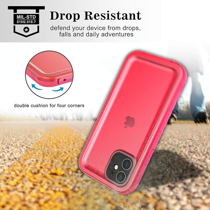 SPORTLINK Waterproof Case for iPhone 11, Full Body Heavy Duty Protection Full Sealed Cover Shockproof Dustproof Built-in Clear Screen Protector Rugged Case for iPhone 11 6.1 Inch Pink