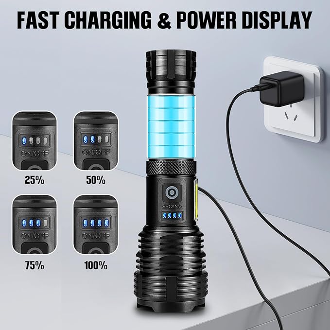 BERCOL Flashlight LED Rechargeable Flashlights High Lumens, 99,000 LM Super Bright Powerful Flashlight, High Powered Flash Lights Waterproof Handheld Flashlights for Home Camping Hiking(2 Pack)